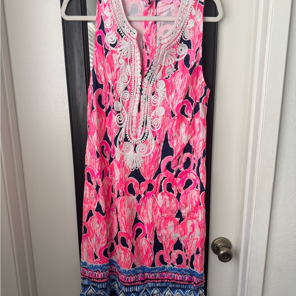 Lilly Pulitzer Hot Pink & Navy Flamingo-Print Midi Dress